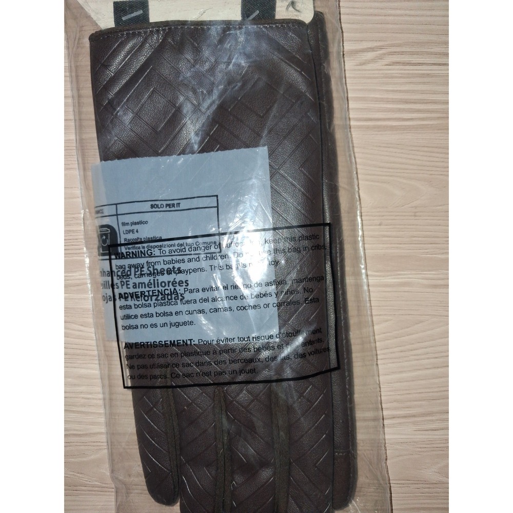 Women's  Isotoner Embossed Faux Leather Touchscreen Gloves- Brown Size S/M - Picture 3 of 7